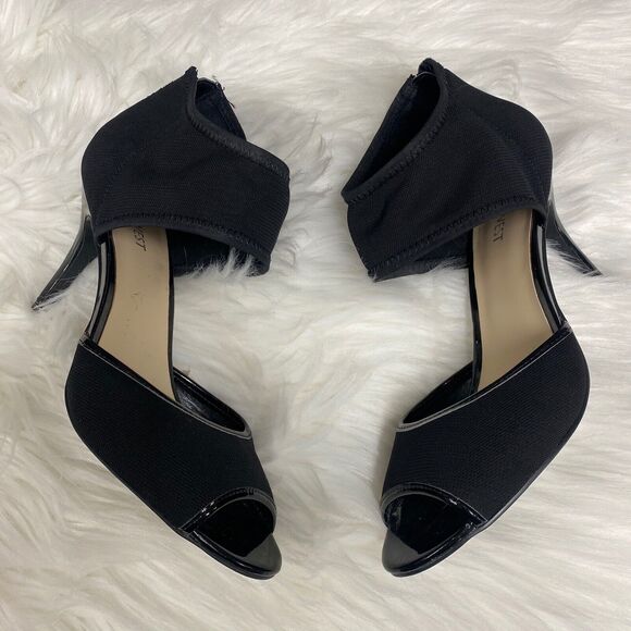 Nine West Shoes - Nine West Women’s Garofalo Peep Toe Hooded Heel Pump Size 9 Black Elastic Zip Up